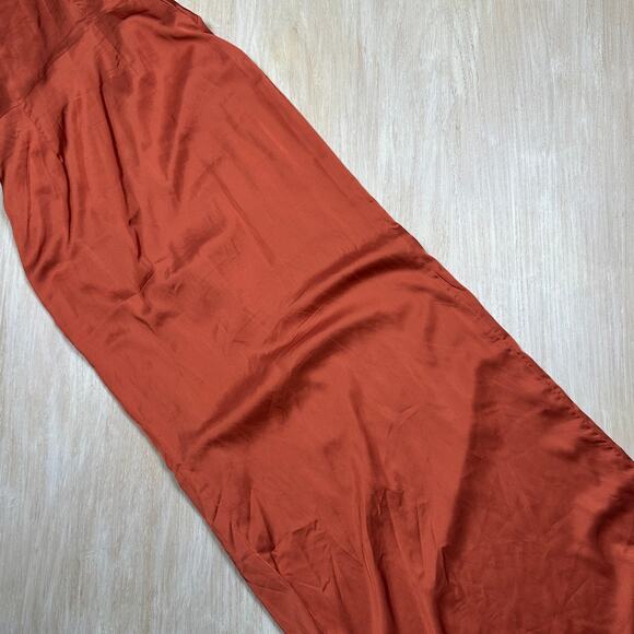 Missguided Rust Orange Satin One Shoulder Draped Slit Midi Cocktail Dress 4 - Picture 13 of 14